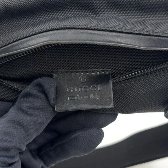 Gucci GG Pattern Canvas Leather Black Belt Bag Waist Pouch Silver - Picture 4 of 12